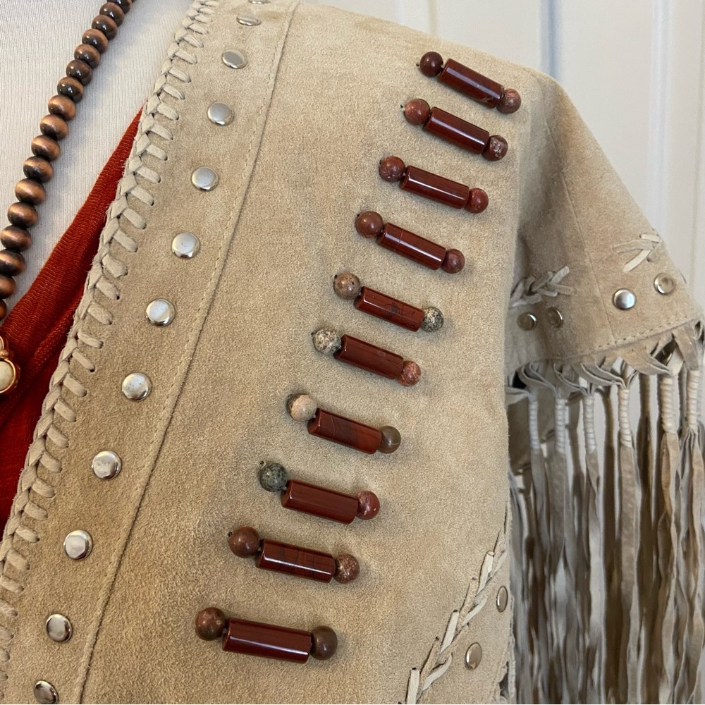 Native American Suede Beaded Shawl by Red Clay People, Butterfly Transformation - Picture 6 of 16